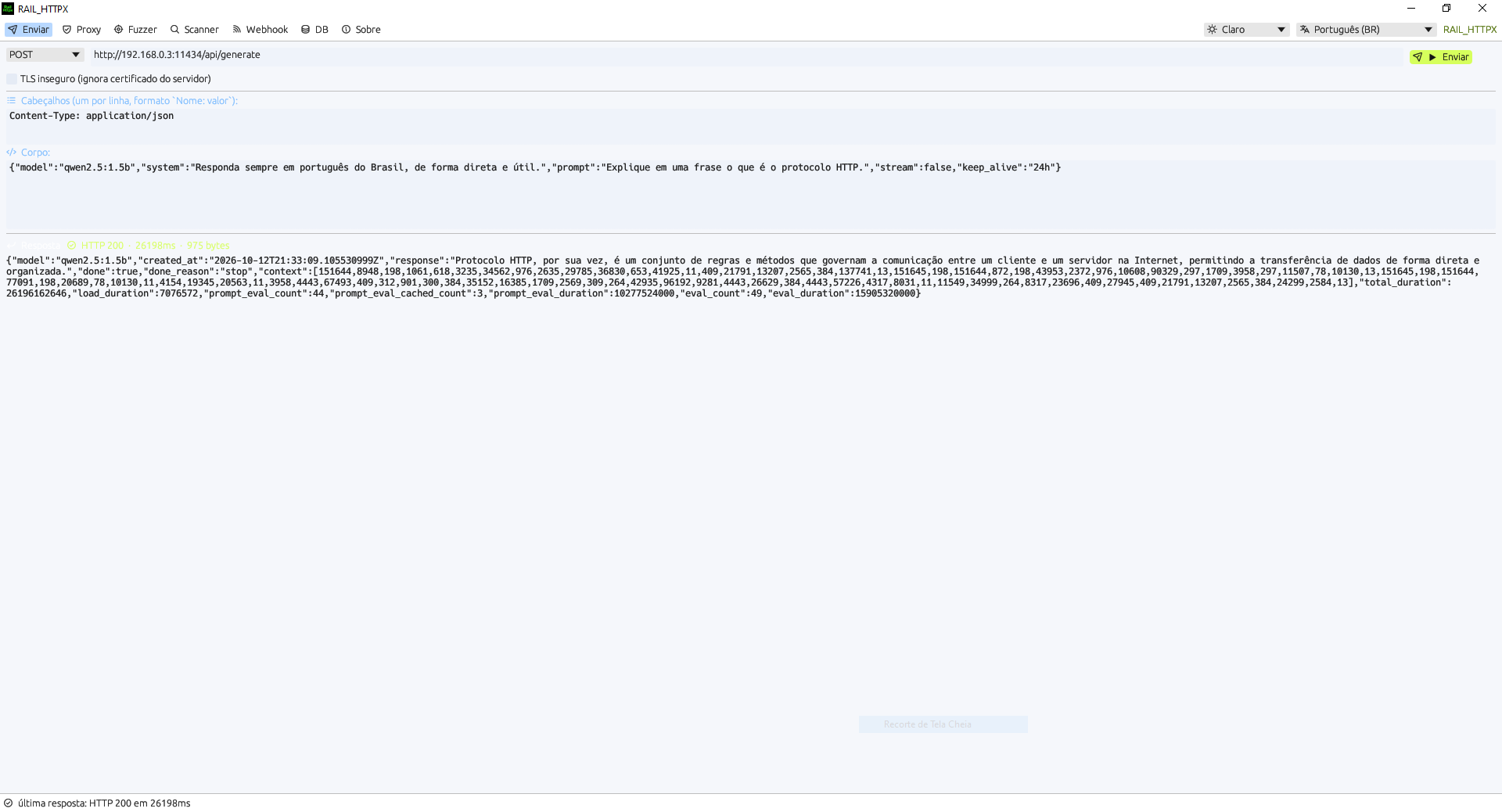 Aba Send com POST para um LLM local via Ollama